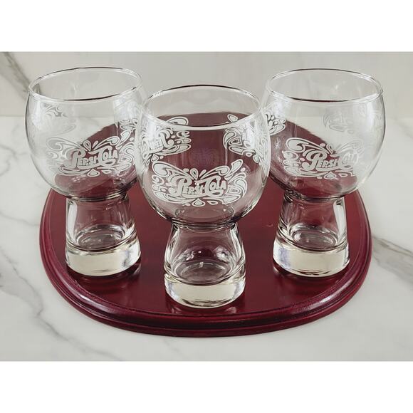 Pepsi Cola Clear Tumbler Glass 16oz Bell Shaped White Logo 6" Pedestal 70's x3 - Picture 8 of 14